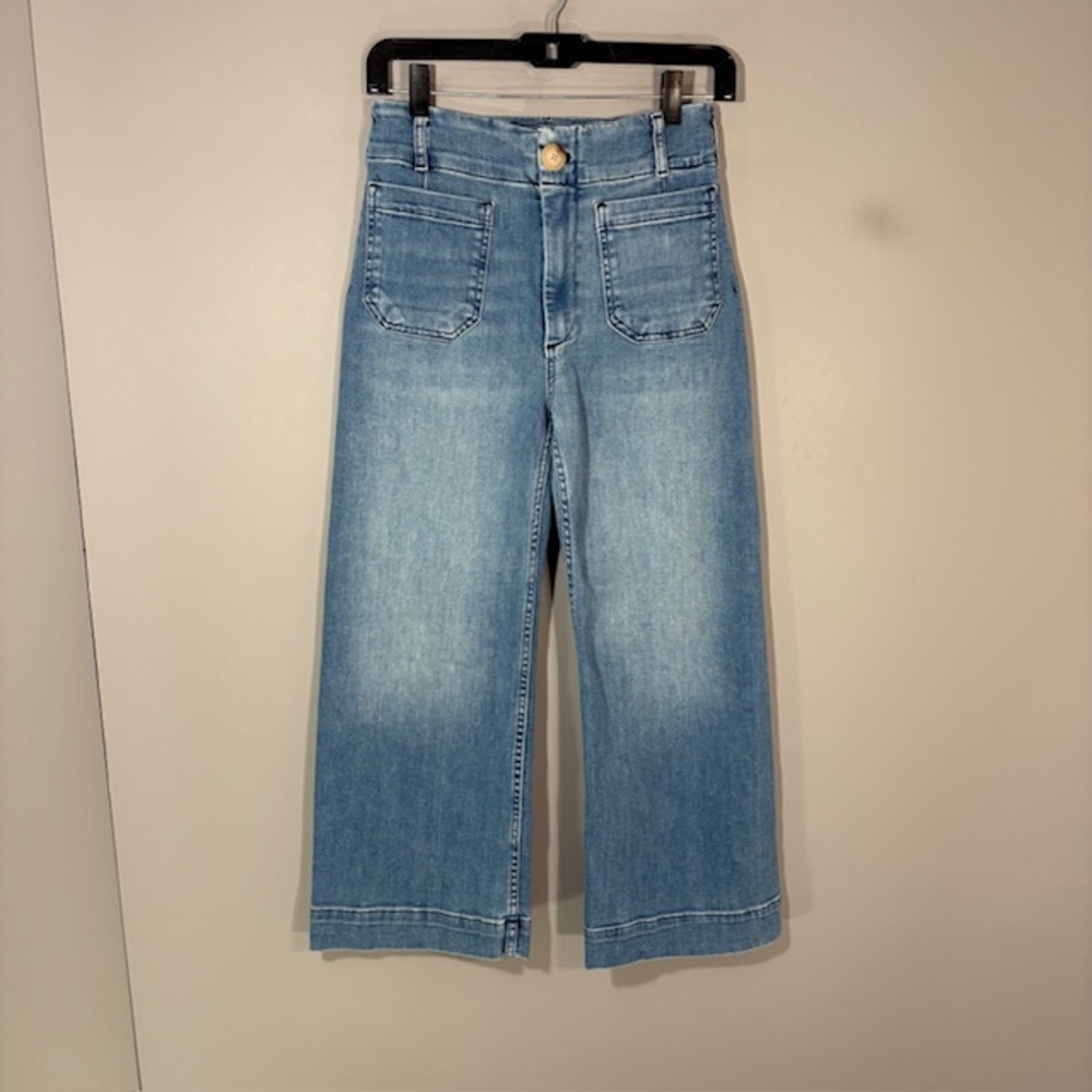 Maeve The Colette Jeans Womens 25P Blue Light Wash High Rise Crop Wide Leg Denim